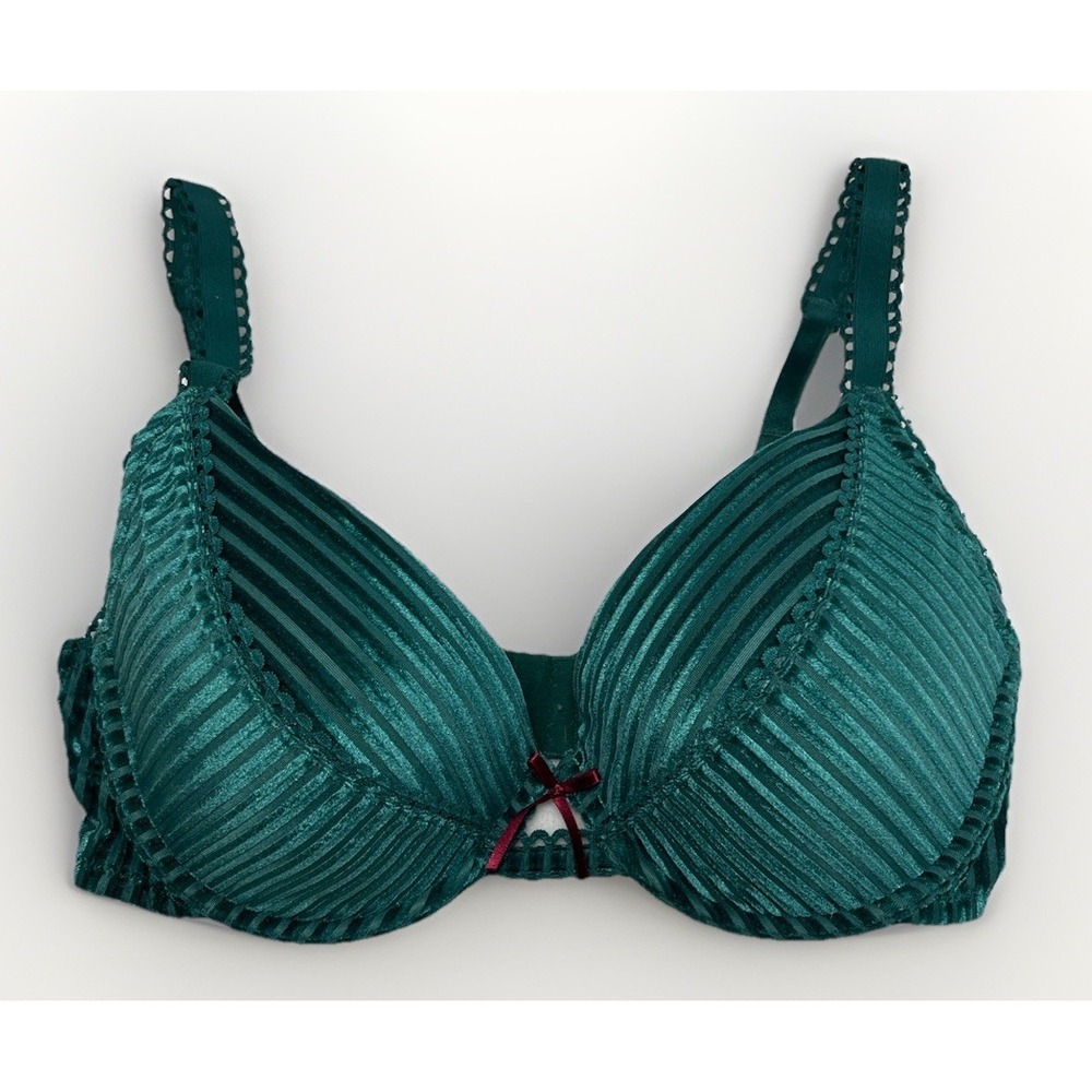 Adore Me Eviee Women's Plunge Bra Rain Forest‎ Green Velvet Stripe Women's 34D